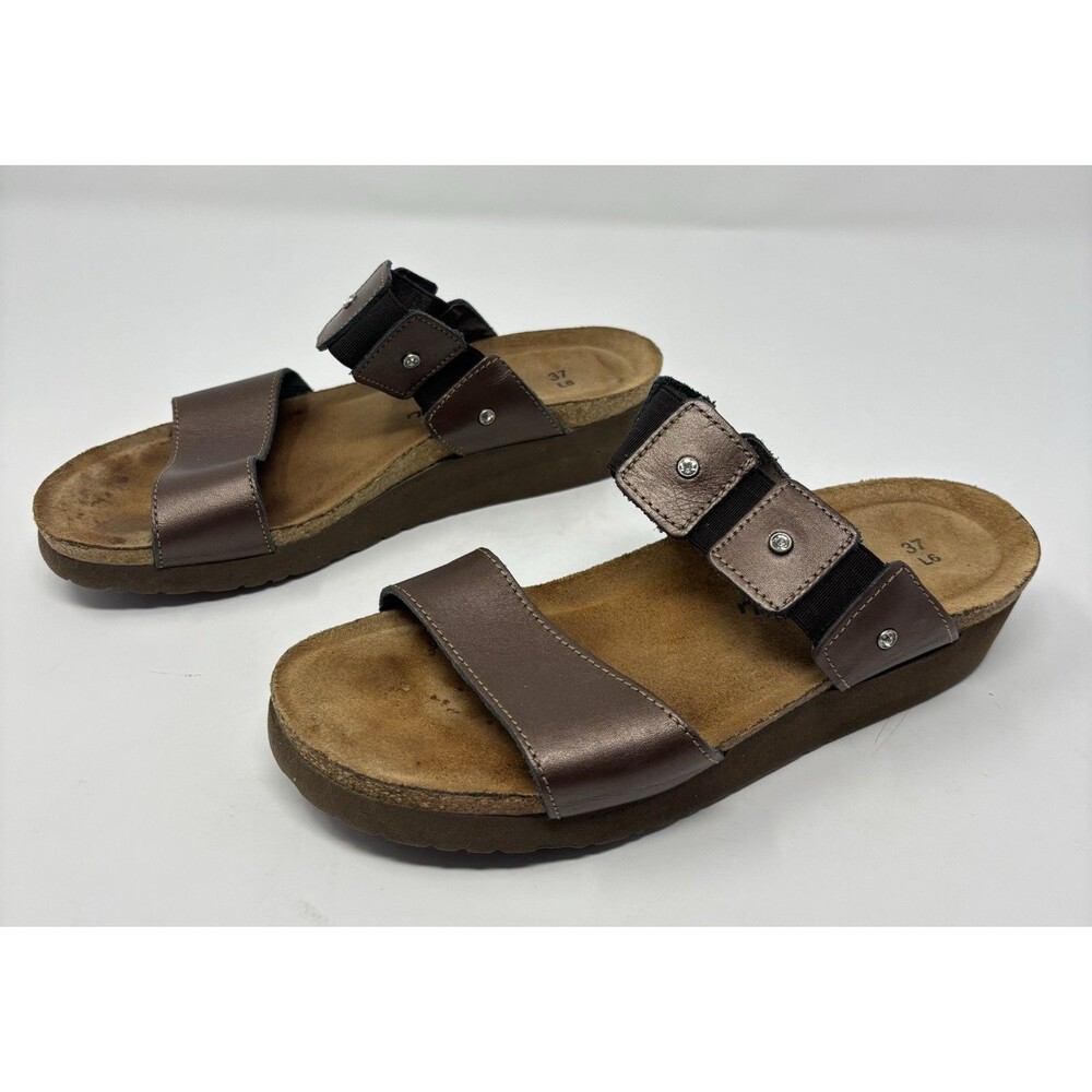 Naot Ashley 37 L 6 Sandals Bronze Brown Rhinestone Comfort Slide Leather Cork